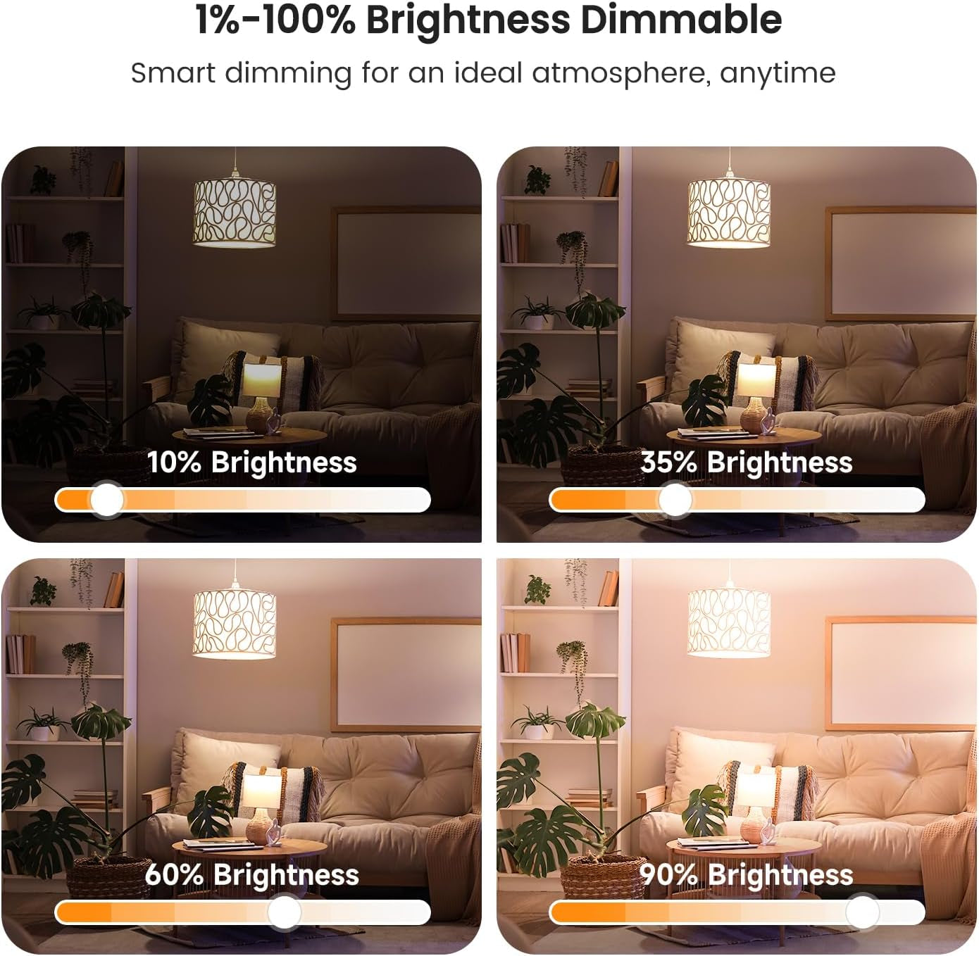 Smart Light Bulbs 4Pack, 2500K-6500K Tunable White Dimmable LED Light Bulb Compatible with Alexa and Google Home, 2.4Ghz Wifi Smart Bulb, 800LM, E26 A19 9W, No Hub Required