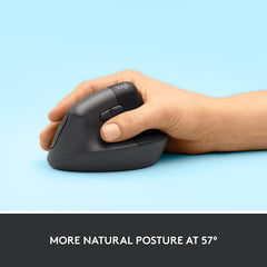 Lift Vertical Ergonomic Mouse, Wireless, Bluetooth or Logi Bolt USB Receiver, Quiet Clicks, 4 Buttons, Compatible with Windows/Macos/Ipados, Laptop, PC - Graphite