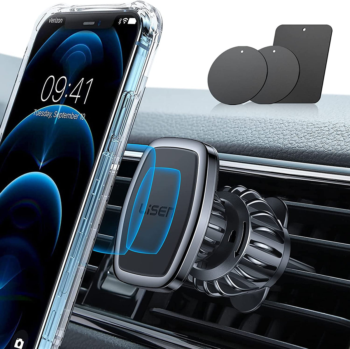 Magnetic Phone Holder for Car - Upgraded Clip Ultra 6 Strong Magnets, Car Phone Holder Case Friendly,Soporte De Telefono Para Carro for Galaxy S25 Ultra 4-6.7 Inch Smartphones (Black)