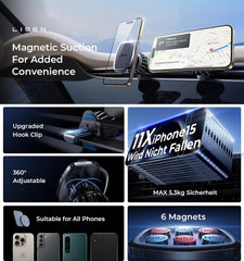 Magnetic Phone Holder for Car - Upgraded Clip Ultra 6 Strong Magnets, Car Phone Holder Case Friendly,Soporte De Telefono Para Carro for Galaxy S25 Ultra 4-6.7 Inch Smartphones (Black)