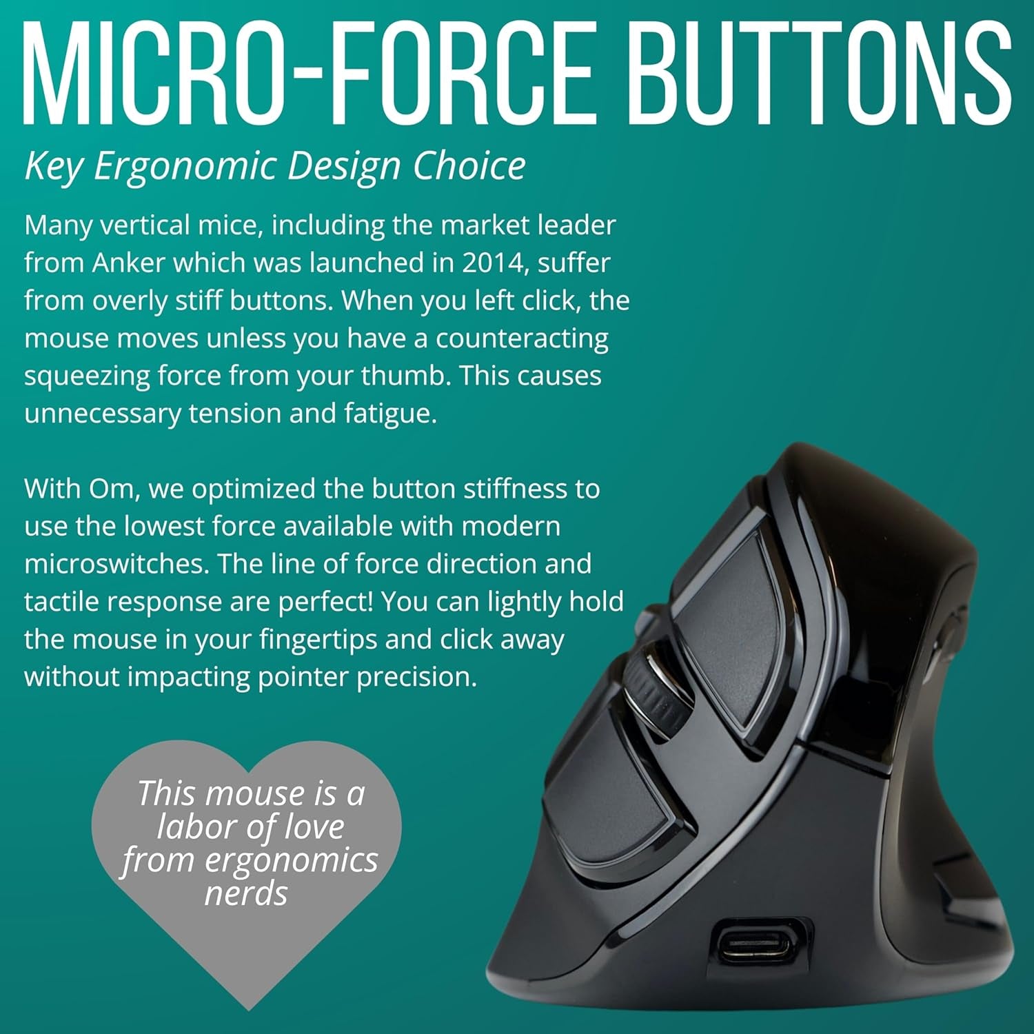 Om Handshake Vertical Mouse | Wireless Ergonomic Mouse | Rechargeable | Silent Click Micro-Force Switches | OLED Screen | Reduces Tension and Fatigue | Compatible with PC and Mac