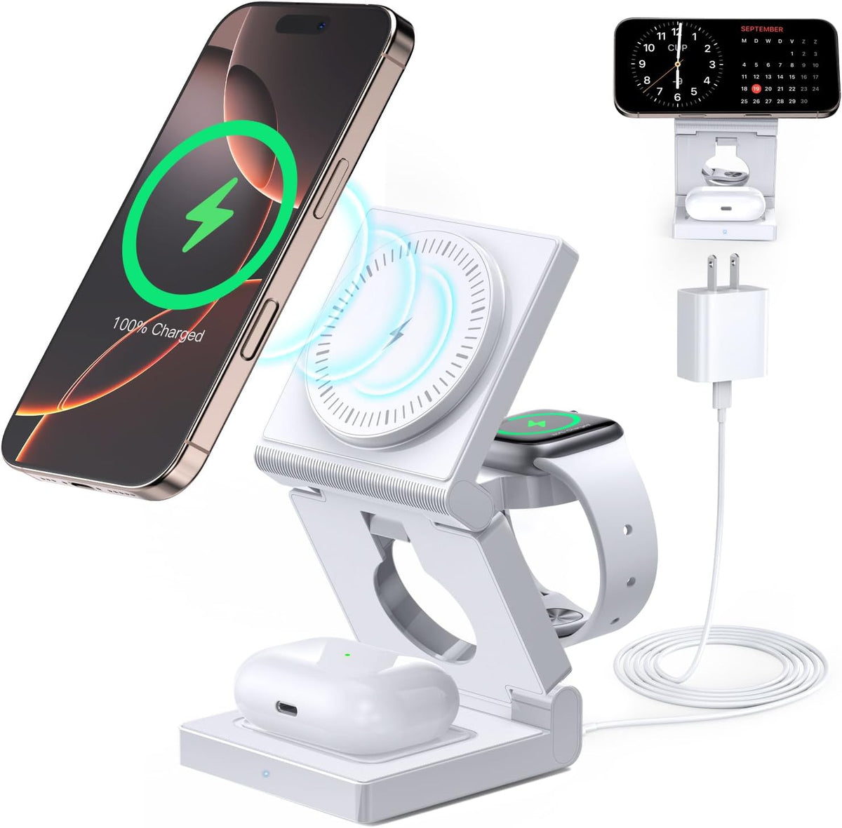 3 in 1 Wireless Charging Station for Apple Multple Devices - Foldable Magnetic Wireless Charger Dock -Travel 18W Charging Pad for Iphone 16 15 14 13 12 Pro/Pro Max/Plus/Watch & Airpods All Series