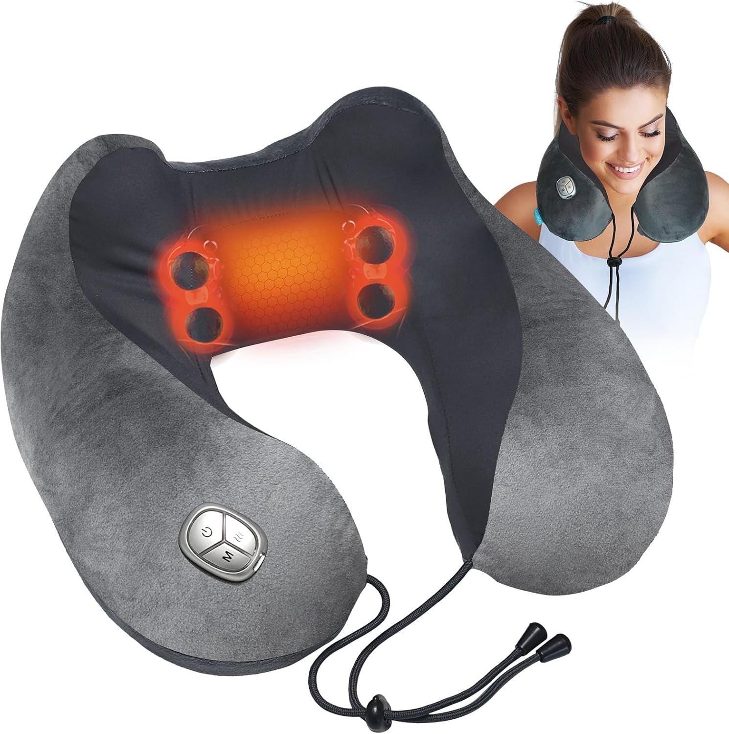 Neck Massager Pillow with Heat - FSA or HSA Eligible,Portable Shiatsu Neck Massage Pain Relief Deep Tissue,Heated Pillow for Travel,Office & Home,Ideal Gift for Her,Him
