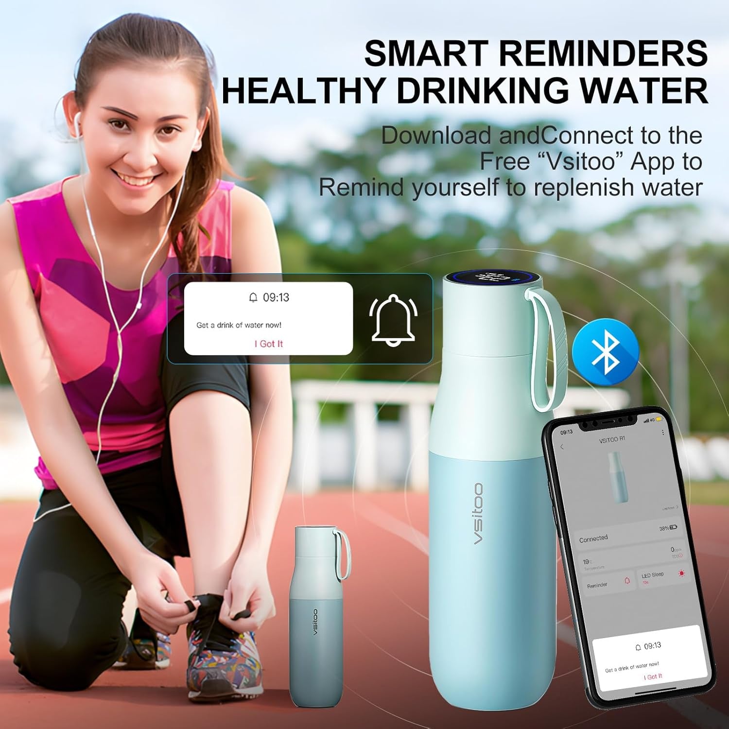 Self-Cleaning Smart Water Bottle, Vacuum Stainless Steel Insulated Water Bottle with Handle Double-Wall, Keep Drink Hot or Cold, Leak Proof, 15 Oz