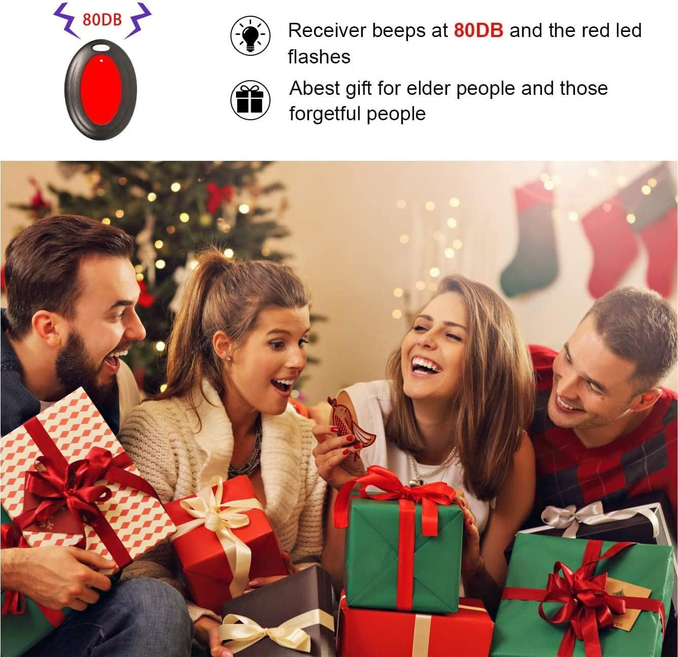 Key Finder, 80Db+ RF Item Locator Tags with 131Ft. Working Range, Wireless Remote Tracker for Wallet, Phone, Glasses, Pet, 1 RF Transmitter & 4 Receivers