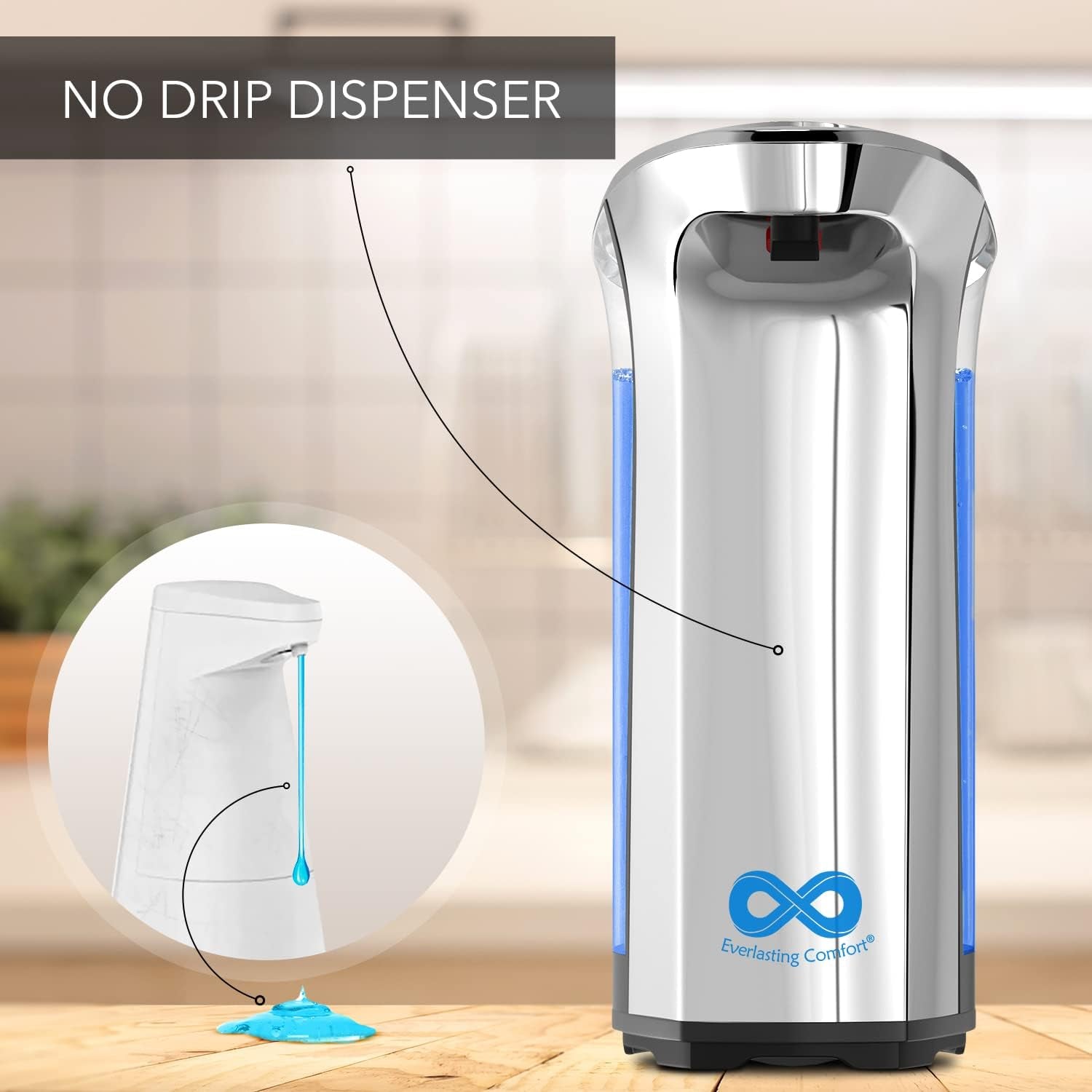 Automatic Soap Dispenser Touchless, No Drip Hand Soap & Dish Soap Dispenser with Adjustable Output, Motion Sensor