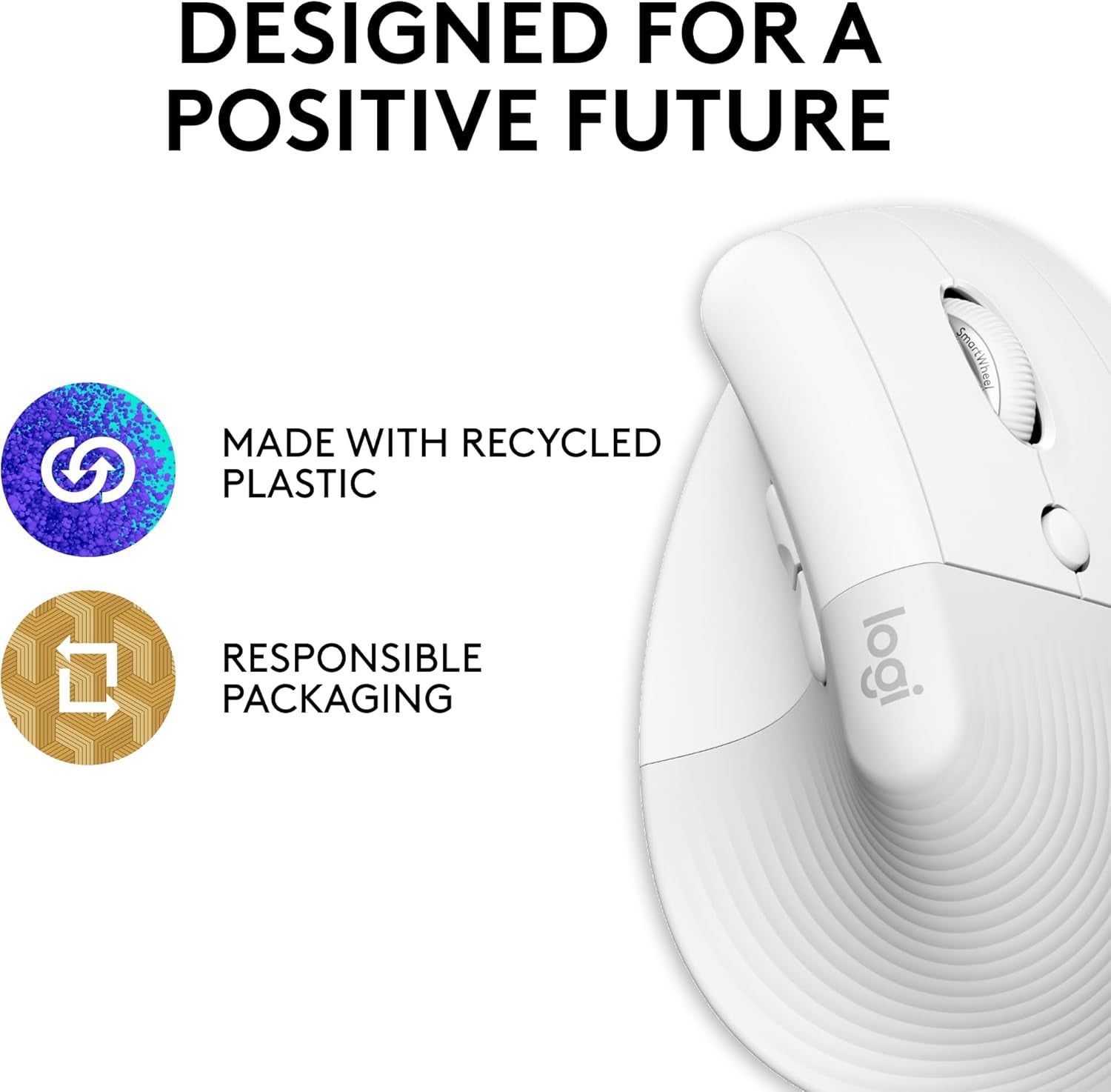Lift for Mac Wireless Vertical Ergonomic Mouse, Bluetooth, Quiet Clicks, Silent Smartwheel, 4 Customizable Buttons, for Macos/Ipados/Macbook Pro/Macbook Air/Imac/Ipad - off White