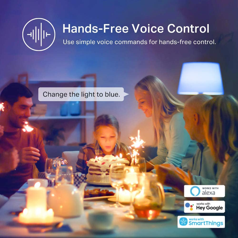 Light Bulbs, Full Color Changing Dimmable Smart Wifi Bulbs Compatible with Alexa and Google Home, A19, 9W 800 Lumens,2.4Ghz Only, No Hub Required, 4 Count (Pack of 1), Multicolor (KL125P4)