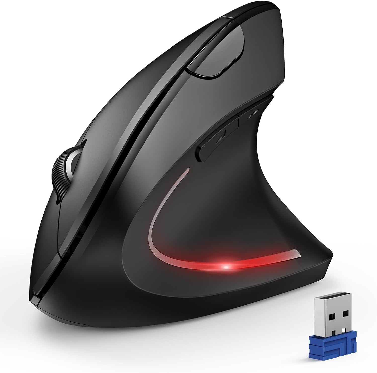 Ergonomic Mouse, Wireless Bluetooth Vertical Mouse, 4800 DPI Optical Tracking, 6 Adjustable DPI, Quiet Clicks, 2.4Ghz with USB a Receiver, 6 Buttons, Wide Compatibility - Black