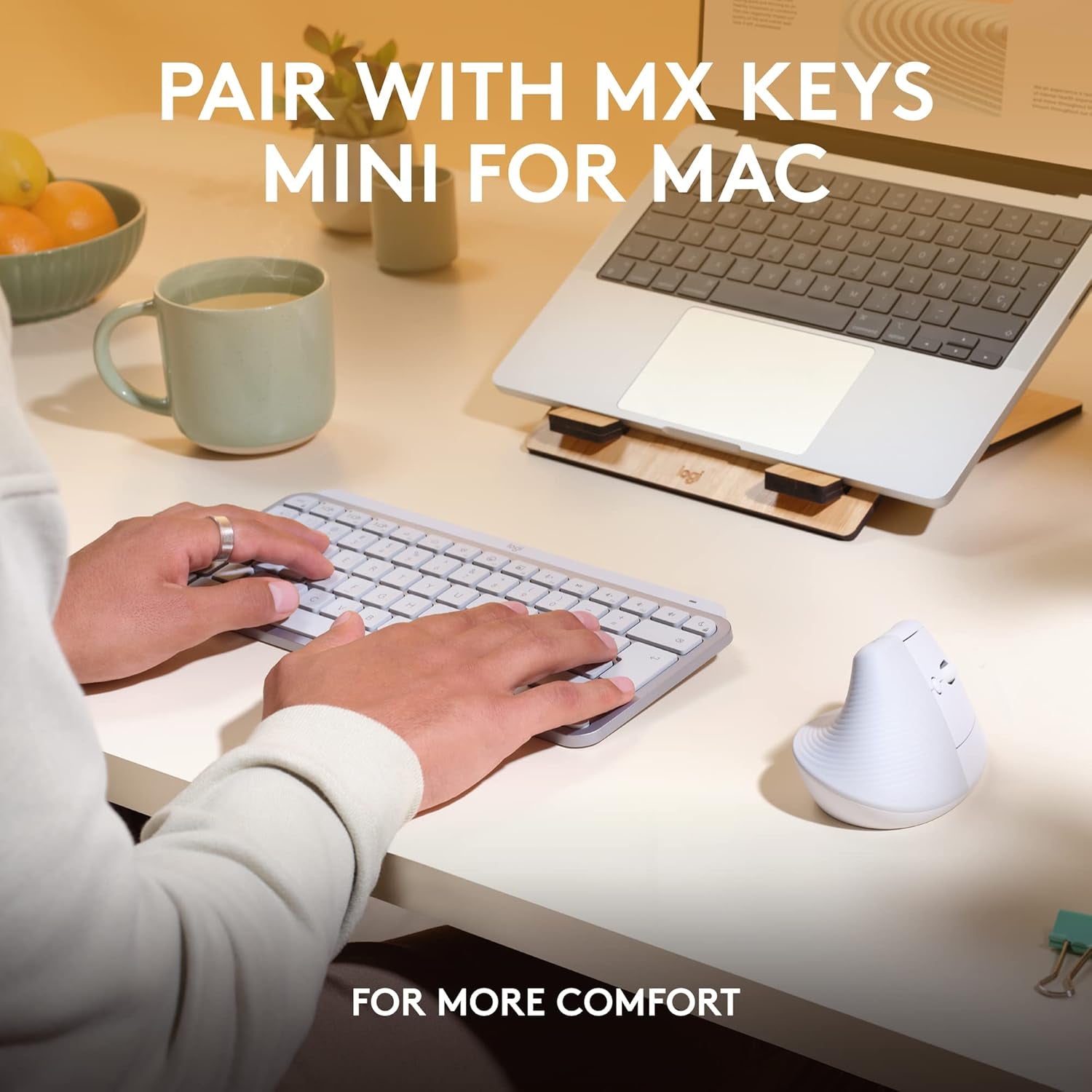 Lift for Mac Wireless Vertical Ergonomic Mouse, Bluetooth, Quiet Clicks, Silent Smartwheel, 4 Customizable Buttons, for Macos/Ipados/Macbook Pro/Macbook Air/Imac/Ipad - off White