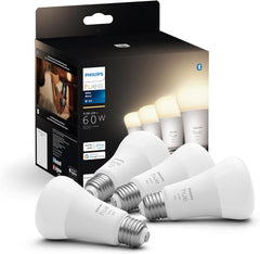 Smart 60W A19 LED Bulb - Soft Warm White Light - 4 Pack - 800LM - E26 - Indoor - Control with Hue App - Works with Alexa, Google Assistant and Apple Homekit