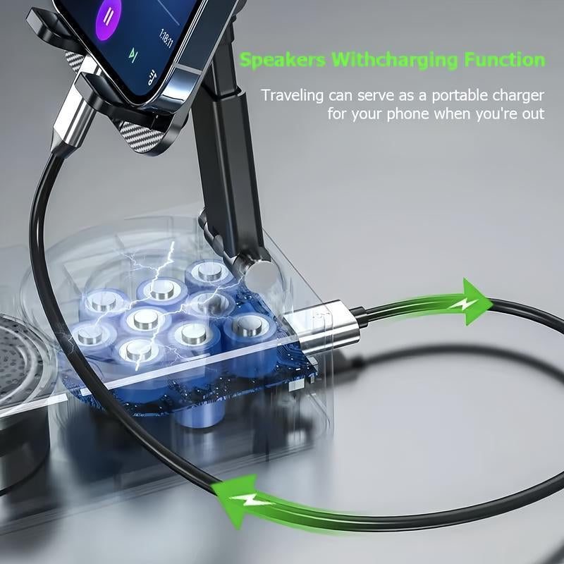 Experience Ultimate Versatility with the 5in1 Wireless Bluetooth Speaker – Phone Holder, Emergency Charger & Colorful Ambient Light – Perfect Gift for Everyone in Sleek Black