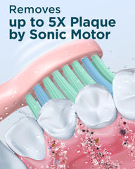 M5 Sonic Electric Toothbrush for Adults and Kids - Rechargeable Electric Toothbrush Kids Ages 12+ and Adults with 8 Brush Heads & Travel Case, 120 Days Battery Life - Pink