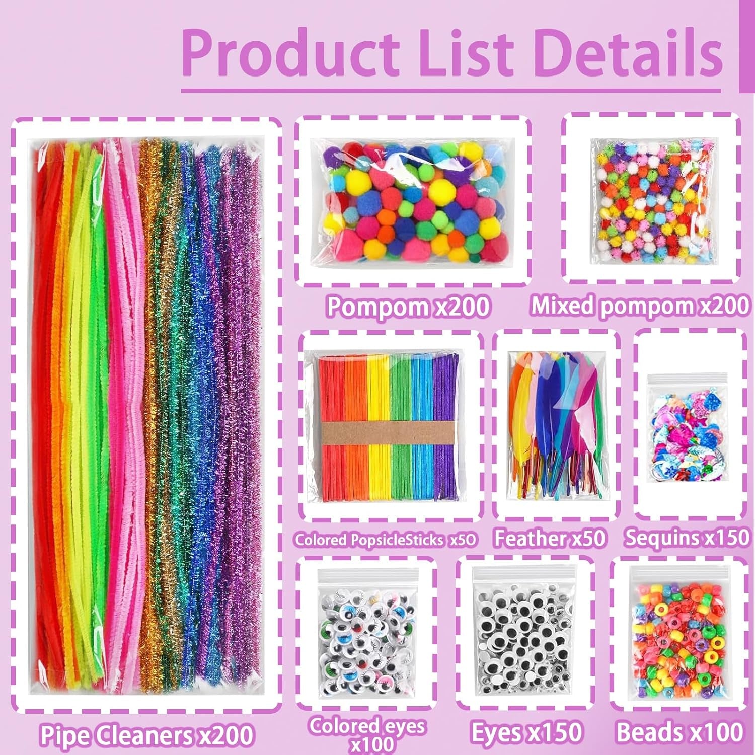 1200Pcs+ Arts & Crafts Supplies for Kids- Easter Craft Kits with Pipe Cleaners, Pom Poms for Crafts, Popsicle Sticks for Craft, Craft for Kids Ages 4-8 Girls & Boys Birathday Gifts