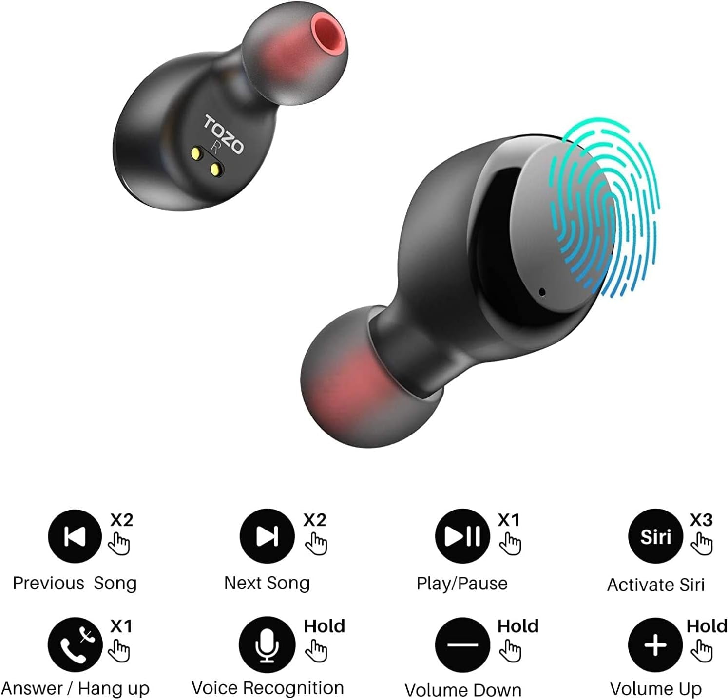 T6 True Wireless Earbuds Bluetooth 5.3 Headphones 50H Long Playtime, Wireless Charging Case, IPX8 Waterproof Stereo Earphones, Built-In Mic Calls, Headset Premium Deep Bass 32 Preset Eqs via APP