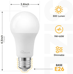 Smart Light Bulbs 4Pack, 2500K-6500K Tunable White Dimmable LED Light Bulb Compatible with Alexa and Google Home, 2.4Ghz Wifi Smart Bulb, 800LM, E26 A19 9W, No Hub Required
