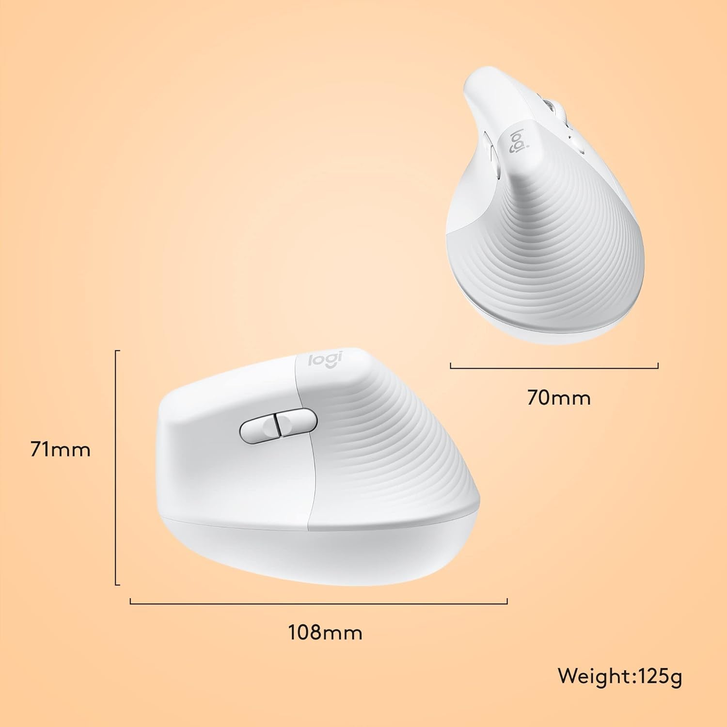 Lift for Mac Wireless Vertical Ergonomic Mouse, Bluetooth, Quiet Clicks, Silent Smartwheel, 4 Customizable Buttons, for Macos/Ipados/Macbook Pro/Macbook Air/Imac/Ipad - off White