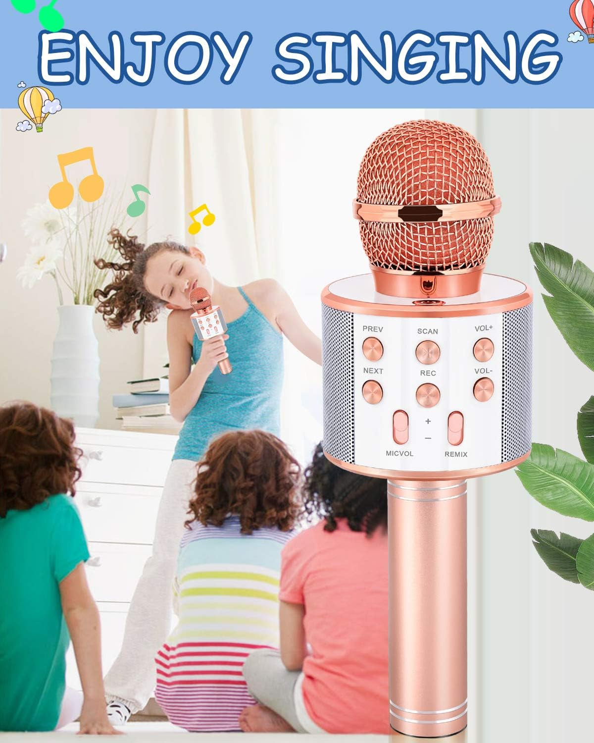 Ultimate Wireless Bluetooth Karaoke Microphone for Kids - Perfect Gift for Ages 5-12, Fun Champagne Color, Ideal for Solo Concerts and Family Parties
