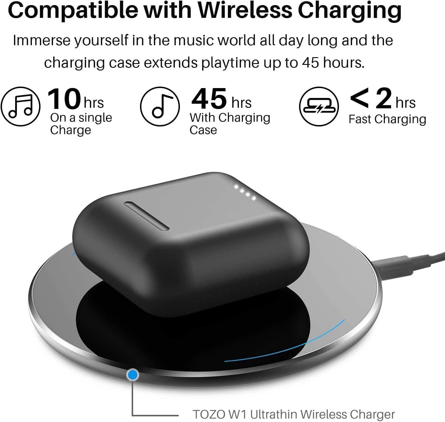 T6 True Wireless Earbuds Bluetooth 5.3 Headphones 50H Long Playtime, Wireless Charging Case, IPX8 Waterproof Stereo Earphones, Built-In Mic Calls, Headset Premium Deep Bass 32 Preset Eqs via APP