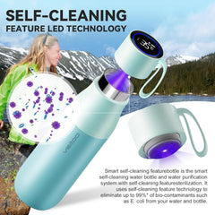 Self-Cleaning Smart Water Bottle, Vacuum Stainless Steel Insulated Water Bottle with Handle Double-Wall, Keep Drink Hot or Cold, Leak Proof, 15 Oz