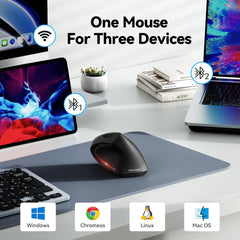 Ergonomic Mouse, Wireless Bluetooth Vertical Mouse, 4800 DPI Optical Tracking, 6 Adjustable DPI, Quiet Clicks, 2.4Ghz with USB a Receiver, 6 Buttons, Wide Compatibility - Black