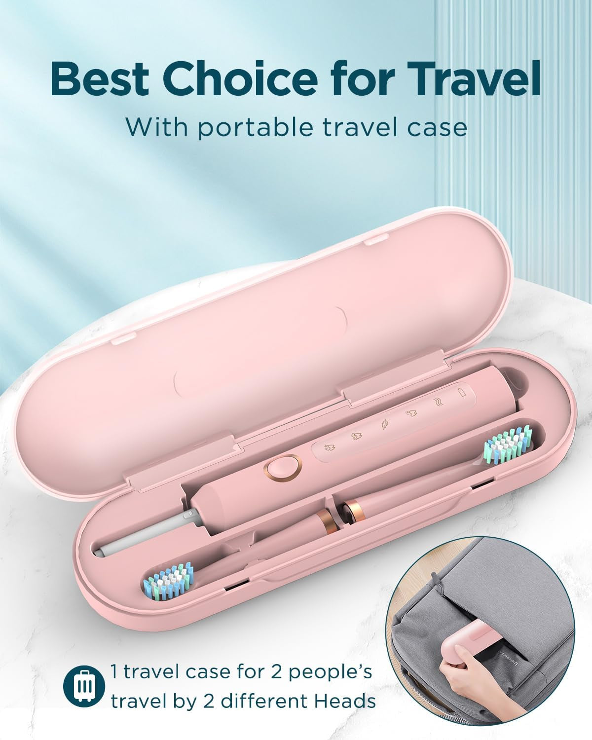 M5 Sonic Electric Toothbrush for Adults and Kids - Rechargeable Electric Toothbrush Kids Ages 12+ and Adults with 8 Brush Heads & Travel Case, 120 Days Battery Life - Pink