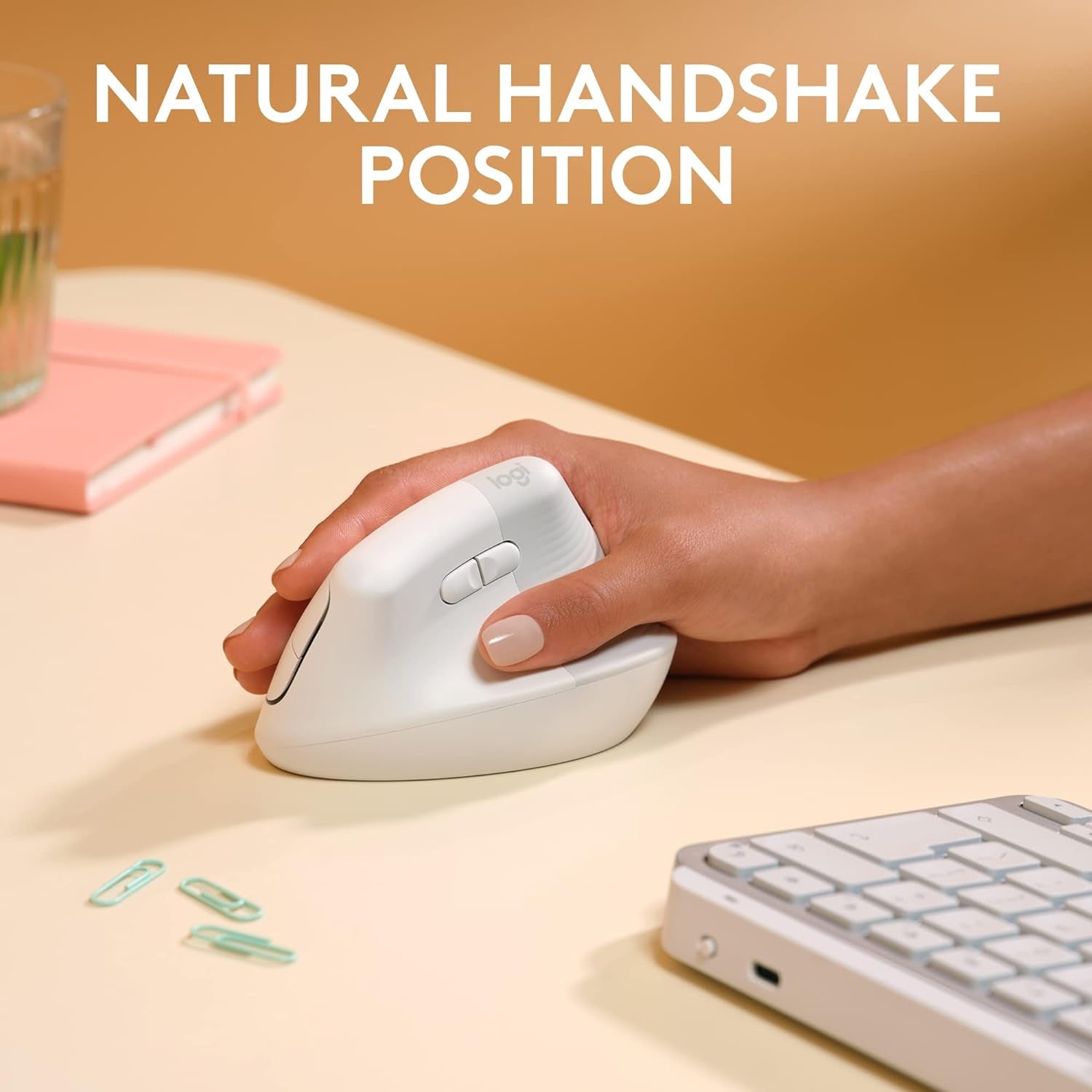 Lift for Mac Wireless Vertical Ergonomic Mouse, Bluetooth, Quiet Clicks, Silent Smartwheel, 4 Customizable Buttons, for Macos/Ipados/Macbook Pro/Macbook Air/Imac/Ipad - off White