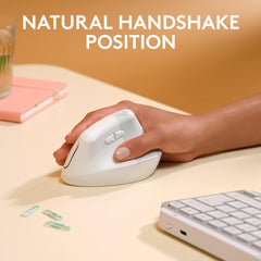 Lift for Mac Wireless Vertical Ergonomic Mouse, Bluetooth, Quiet Clicks, Silent Smartwheel, 4 Customizable Buttons, for Macos/Ipados/Macbook Pro/Macbook Air/Imac/Ipad - off White