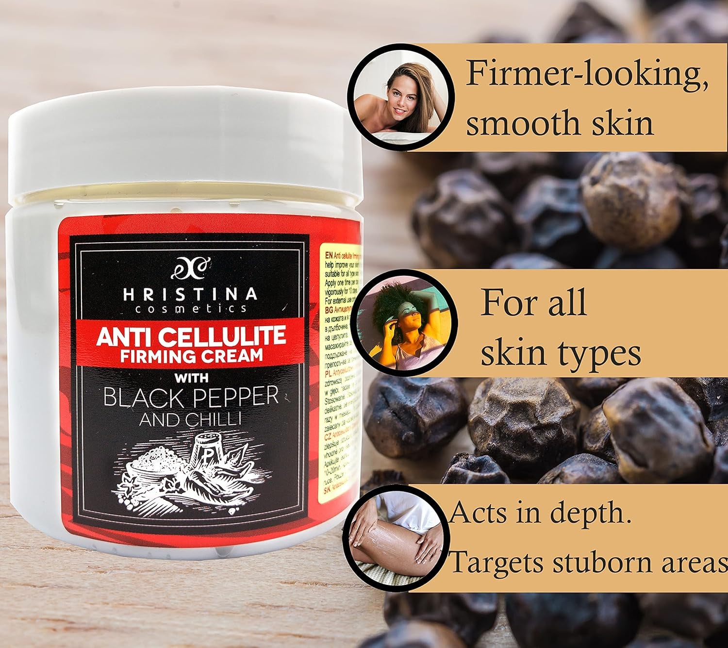 Anti Cellulite Cream with Black Pepper, Cellulite Remover, Body Firming and Tightening, Perfect for anti Cellulite Treatment Massage for Stomach, Legs and Arms