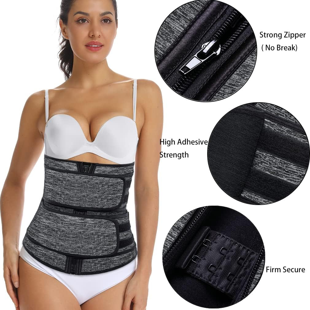 Sweat Waist Trainer for Women Two Belts, Neoprene Workout Corset Waist Trainer Cincher Trimmer Shaper Zipper