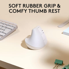 Lift for Mac Wireless Vertical Ergonomic Mouse, Bluetooth, Quiet Clicks, Silent Smartwheel, 4 Customizable Buttons, for Macos/Ipados/Macbook Pro/Macbook Air/Imac/Ipad - off White
