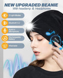 Bluetooth Beanie with Light, Unisex USB Rechargeable 4 LED Fashlight Hat with Cordless Headphones, Unique Christmas Birthday Gifts for Men Husband Teen Warm Beany Knit Balaclava Outdoor Activities Skull Cap Cycling Spider Web Sport Lightweight Sweat