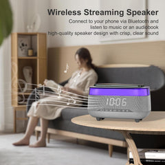Smart Alarm Clock with 15W Fast Wireless Charger & Bluetooth Speaker - Dual Alarm, Dimmable Display, Touch Bedside Lamp, Nightstand Clock for Bedroom, Office, Home