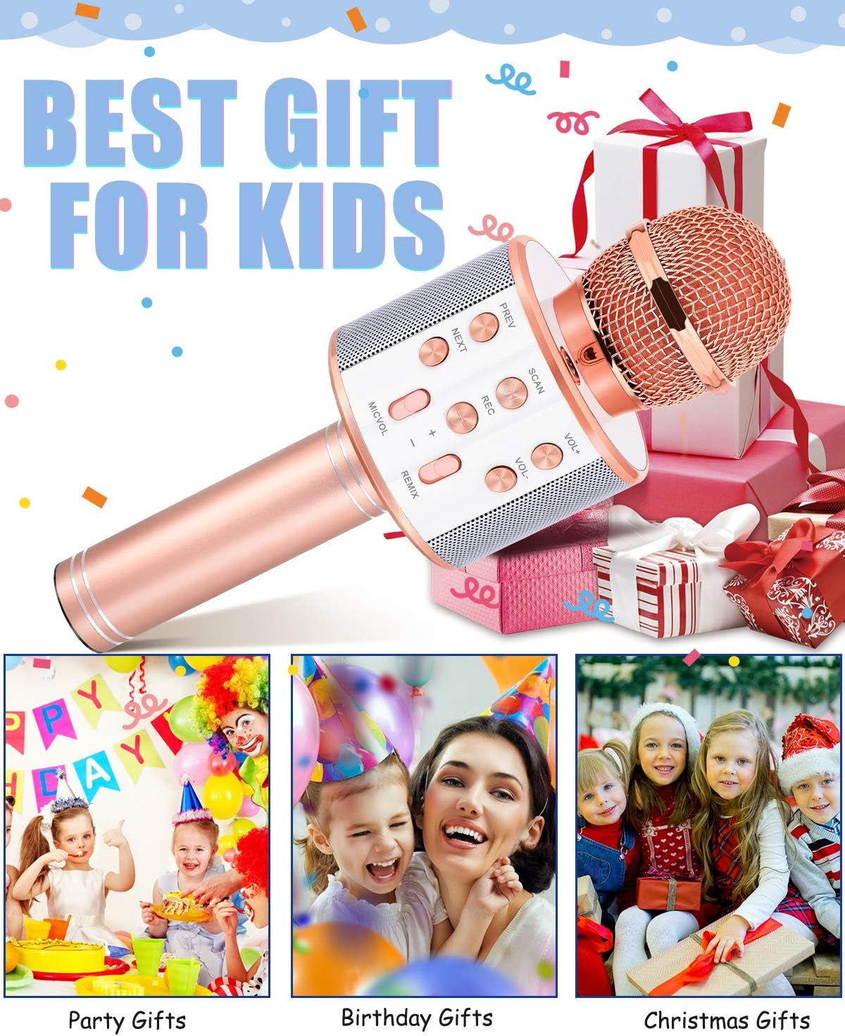 Ultimate Wireless Bluetooth Karaoke Microphone for Kids - Perfect Gift for Ages 5-12, Fun Champagne Color, Ideal for Solo Concerts and Family Parties