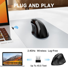 Wireless Ergonomic Mouse,Upgraded 2.4G Optical Cordless Mice with 800/1200/1600 Dpi,Vertical Computer Wireless Mouse for Laptop,Mac,Pc,Desktop (For Right Hand,Large),Black Mouse
