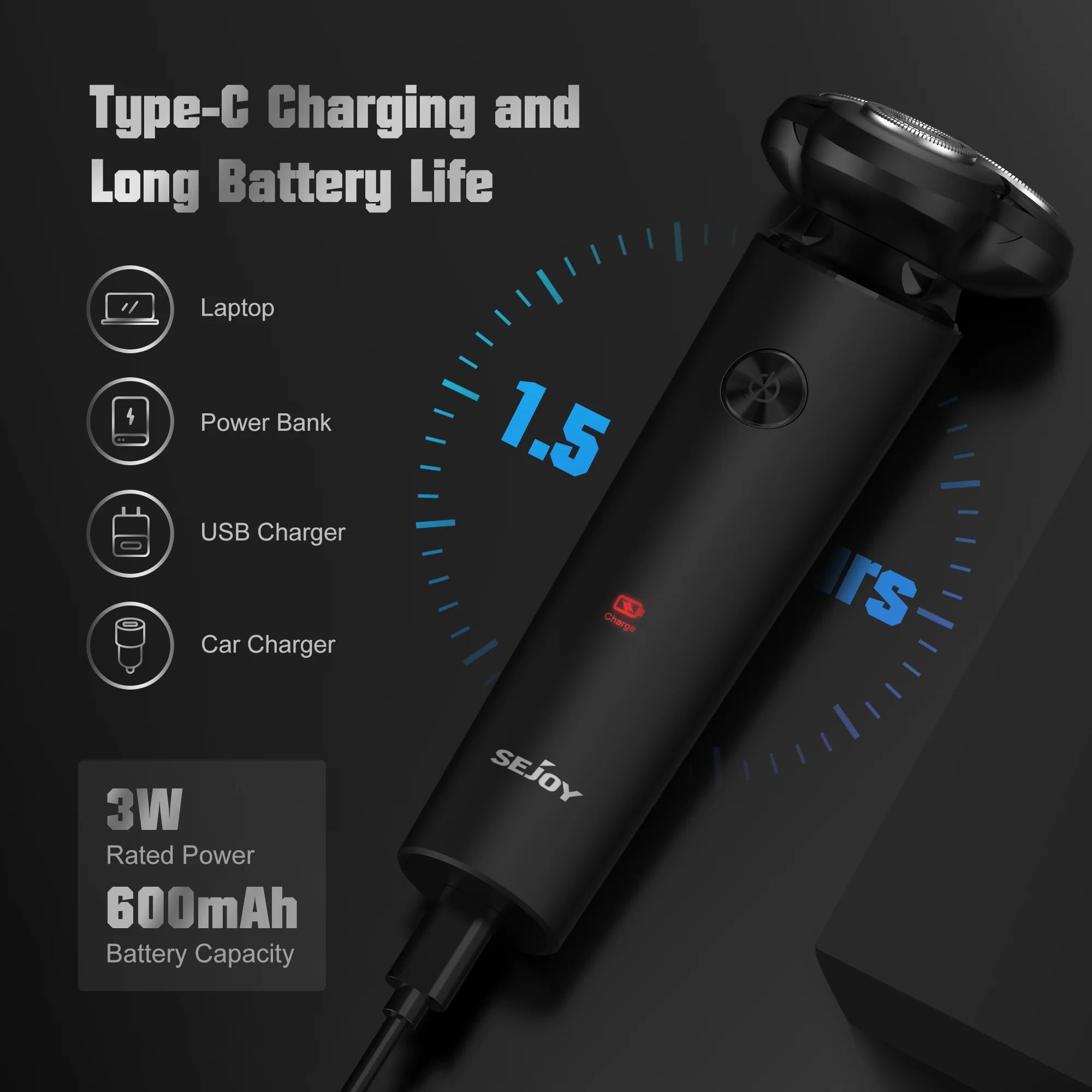 Men'S Electric Shaver, 3D Head Electric Razor Cordless Rechargeable Face Beard Trimmer, LCD Indicator