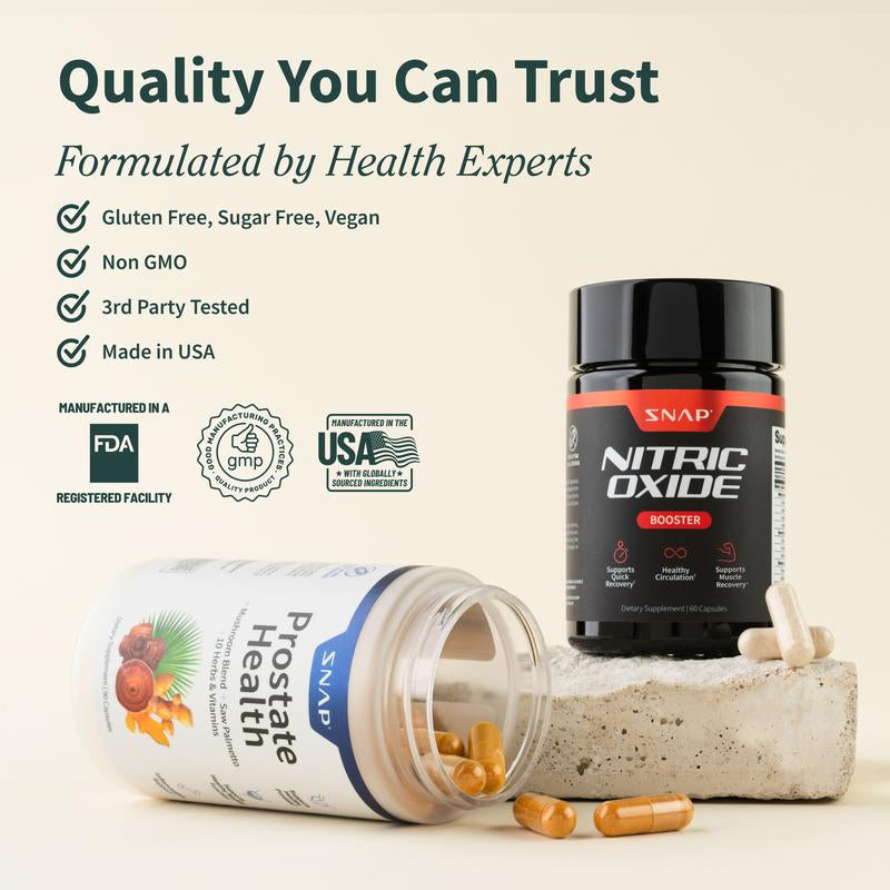 2 Prostate Health + 2 Nitric Oxide Booster (90Ct) Bundle - Natural Supplement Capsules - Support Blood Circulation & Prostate Health