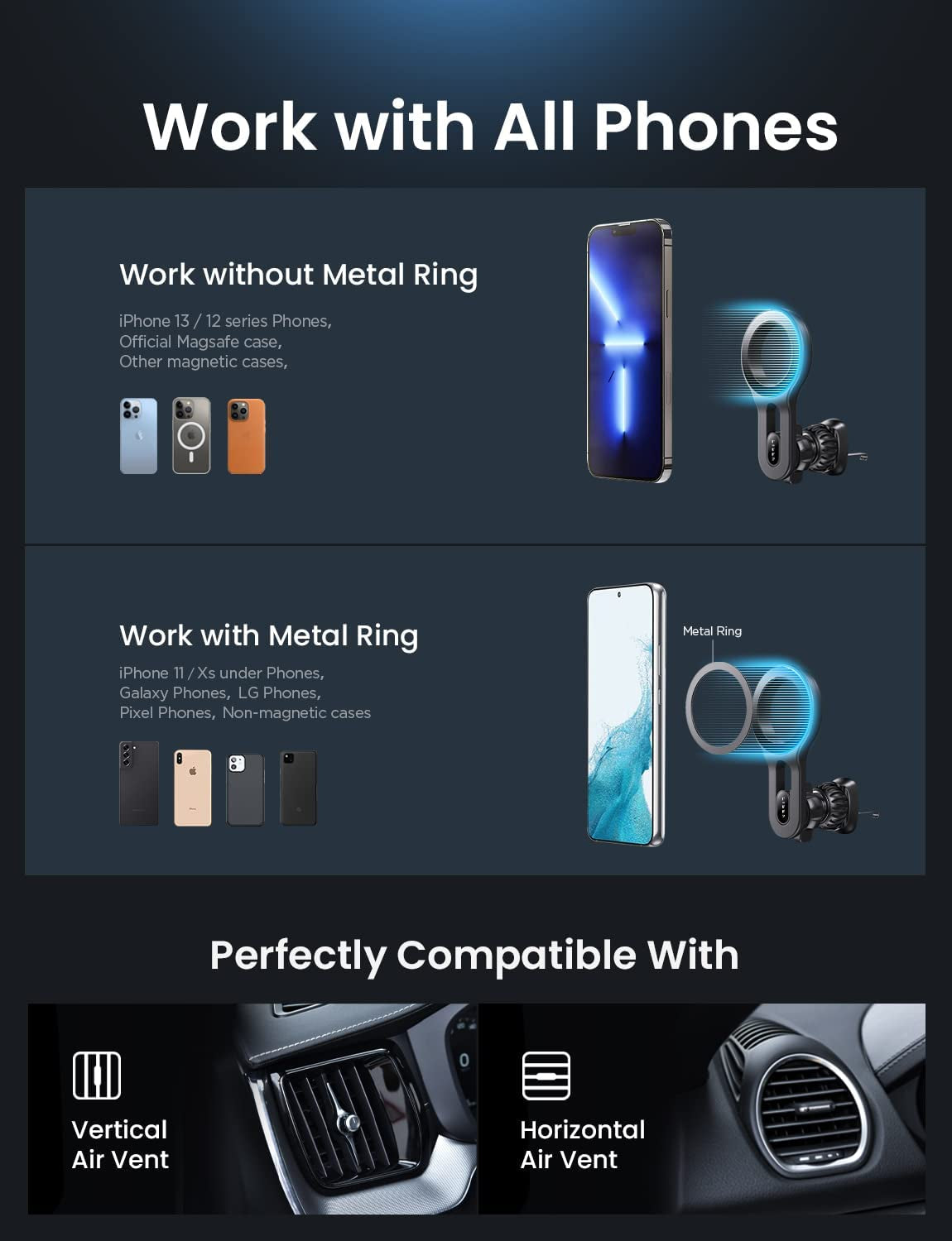 for Iphone 16 Magsafe Car Mount, [Quick Install] Magnetic Car Phone Holder Vent, Car Truck Accessories Gifts for Men Women Him Her, Fit for Iphone 16E 16 Pro/Pro Max 15 14 13 12 Samsung Pixel