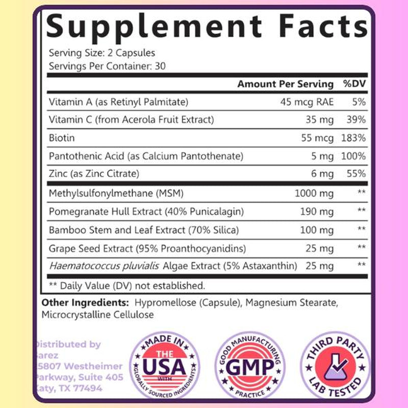 Glowboost Collagen Booster - Supports All 28 Collagen Types with MSM Bamboo Silica Astaxanthin Pomegranate Extract for Hair Skin Nails & Anti-Aging - 60 Vegan Capsules - High Potency Supplement