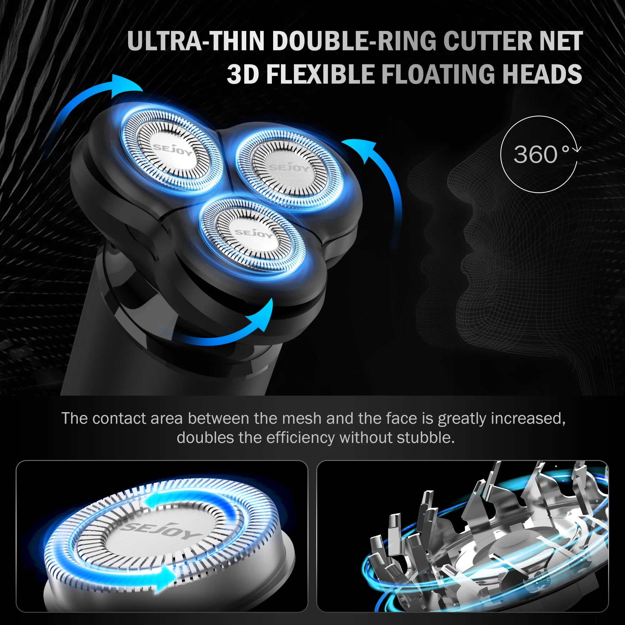 Men'S Electric Shaver, 3D Head Electric Razor Cordless Rechargeable Face Beard Trimmer, LCD Indicator