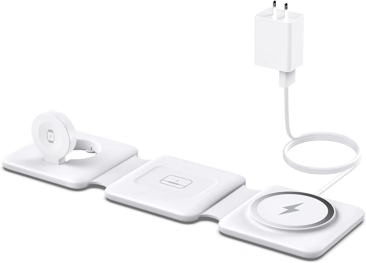 Charging Station for Apple Multiple Devices - 3 in 1 Foldable Magnetic Wireless Charger Dock - Travel Charging Pad for Iphone 16 15 14 13 12 Pro Max plus Watch & Airpods