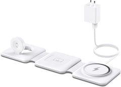 Charging Station for Apple Multiple Devices - 3 in 1 Foldable Magnetic Wireless Charger Dock - Travel Charging Pad for Iphone 16 15 14 13 12 Pro Max plus Watch & Airpods