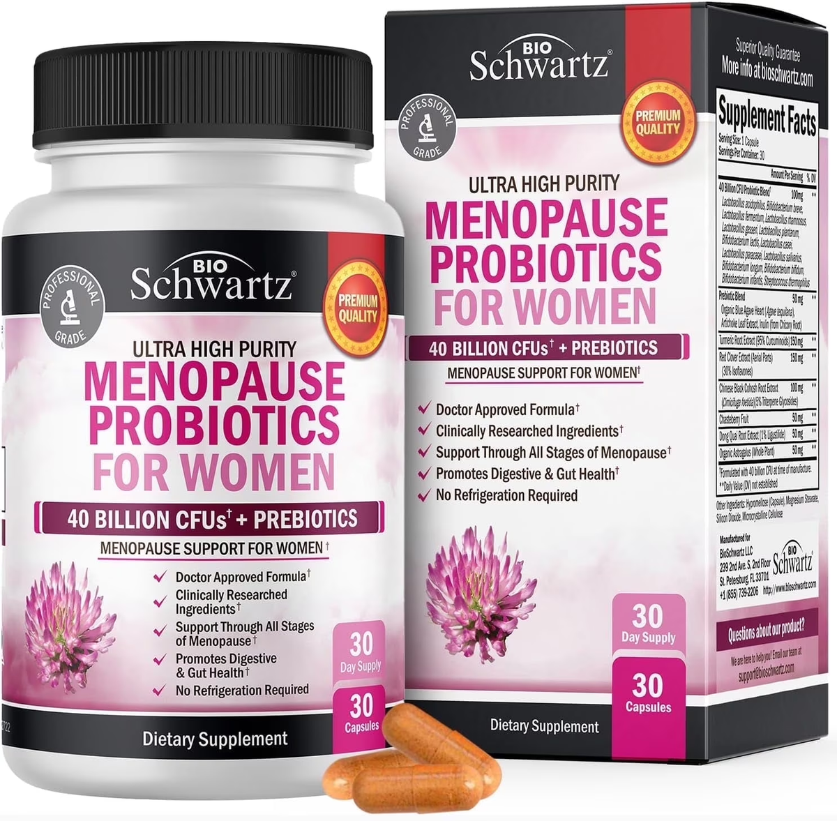 Elevate Your Well-Being with Our Menopause Support Supplement – 40 Billion CFU of Pre and Probiotics for Women's Hormonal Harmony, 30 Capsules