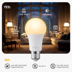 Smart Light Bulbs 4Pack, 2500K-6500K Tunable White Dimmable LED Light Bulb Compatible with Alexa and Google Home, 2.4Ghz Wifi Smart Bulb, 800LM, E26 A19 9W, No Hub Required