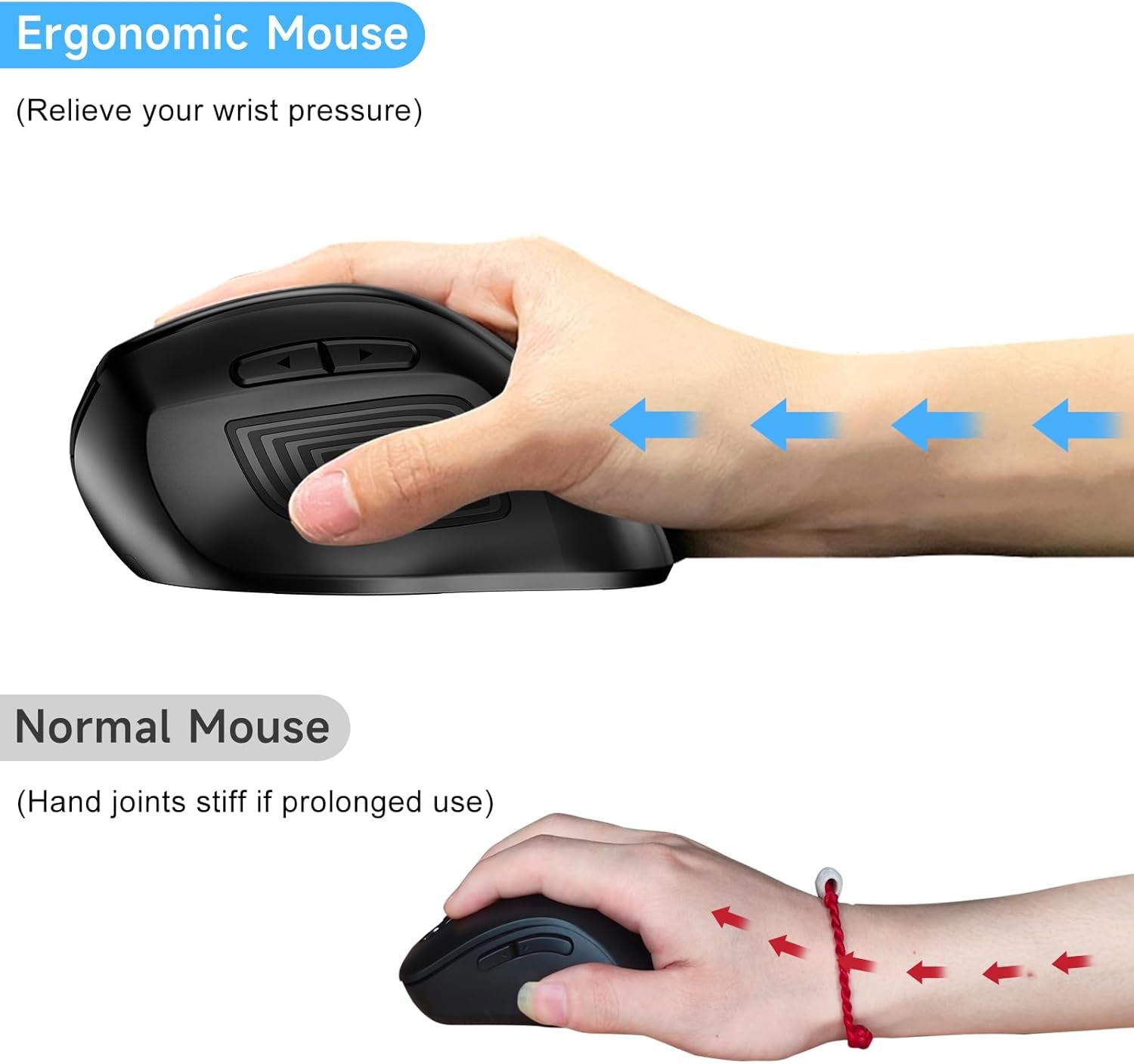 Wireless Ergonomic Mouse,Upgraded 2.4G Optical Cordless Mice with 800/1200/1600 Dpi,Vertical Computer Wireless Mouse for Laptop,Mac,Pc,Desktop (For Right Hand,Large),Black Mouse