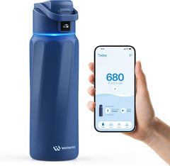 BOOST Smart Water Bottle with Reminder to Drink Water & Water Tracker - Double Wall Vacuum Insulated Water Bottle Stainless Steel, Wide Mouth 32 Oz Water Bottles, Ideal for Gift - Blue