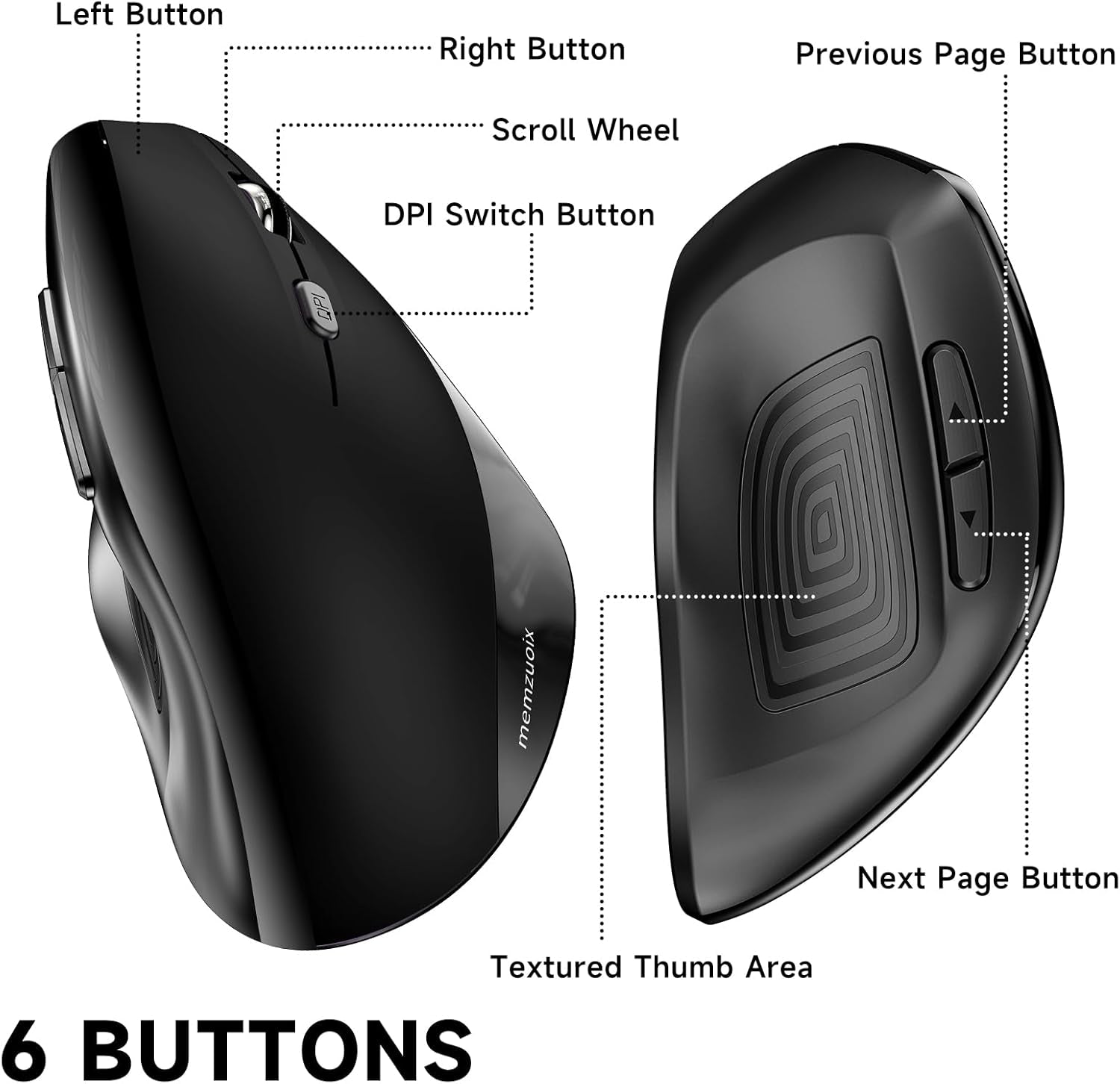 Wireless Ergonomic Mouse,Upgraded 2.4G Optical Cordless Mice with 800/1200/1600 Dpi,Vertical Computer Wireless Mouse for Laptop,Mac,Pc,Desktop (For Right Hand,Large),Black Mouse