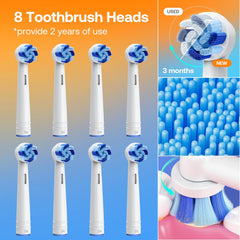 R1 Rotating Electric Toothbrush with 8 Brush Heads for Adults and Kids, 60-Day Battery Life, 5 Modes Rechargeable Power Toothbrush with 2-Minute Smart Timer, Black