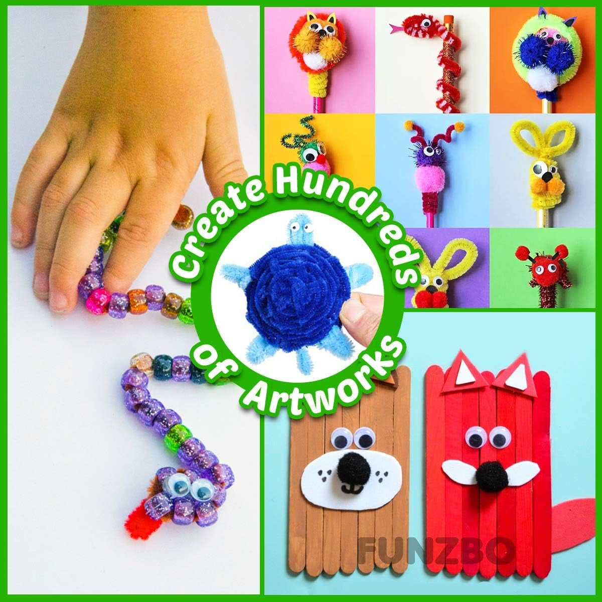 1200Pcs+ Arts & Crafts Supplies for Kids- Easter Craft Kits with Pipe Cleaners, Pom Poms for Crafts, Popsicle Sticks for Craft, Craft for Kids Ages 4-8 Girls & Boys Birathday Gifts