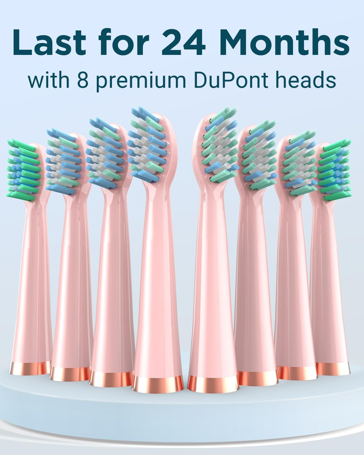 M5 Sonic Electric Toothbrush for Adults and Kids - Rechargeable Electric Toothbrush Kids Ages 12+ and Adults with 8 Brush Heads & Travel Case, 120 Days Battery Life - Pink